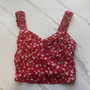 Red and White Floral Bustier Top